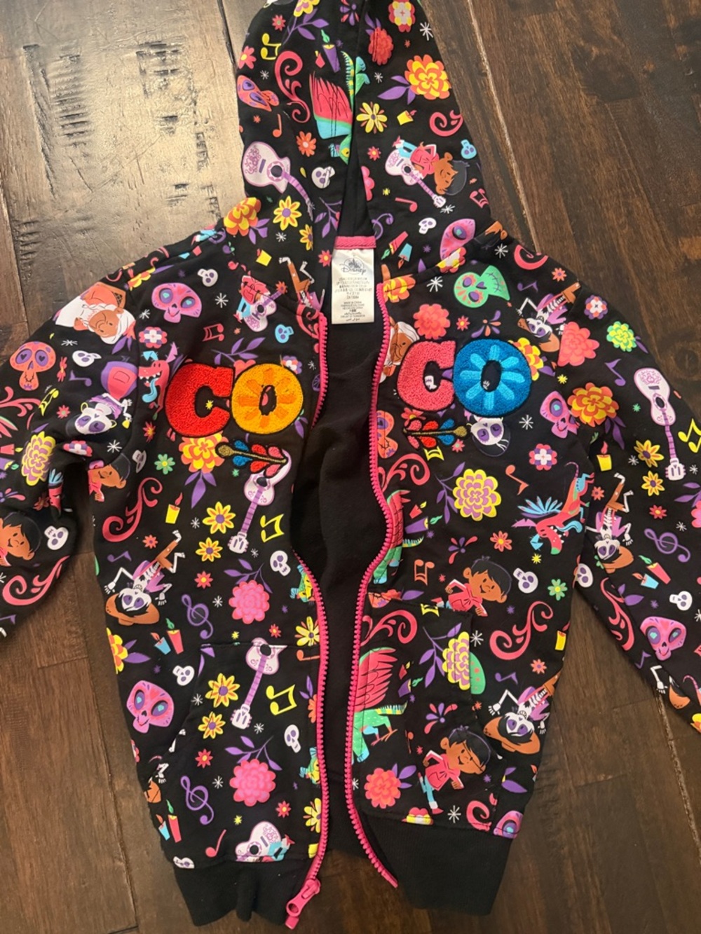 Disney Black Hoodie with Multicolor Floral & Pink Trim